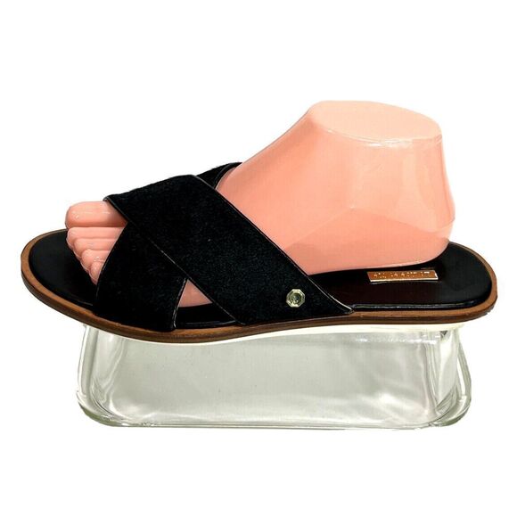 Louise et Cie Adalla Sandals Black Cow Hair Fur Size 9 B Slip On Rubber Soles - Picture 1 of 14